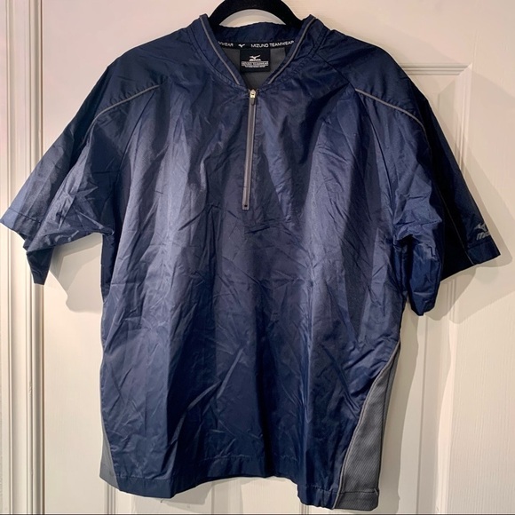 Mizuno Windbreaker Adult Small Navy Blue 1/4 Zip Vented Short Sleeve Men - Picture 1 of 7